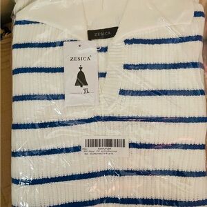 Zesica White and Blue Striped Sweater Dress XL
